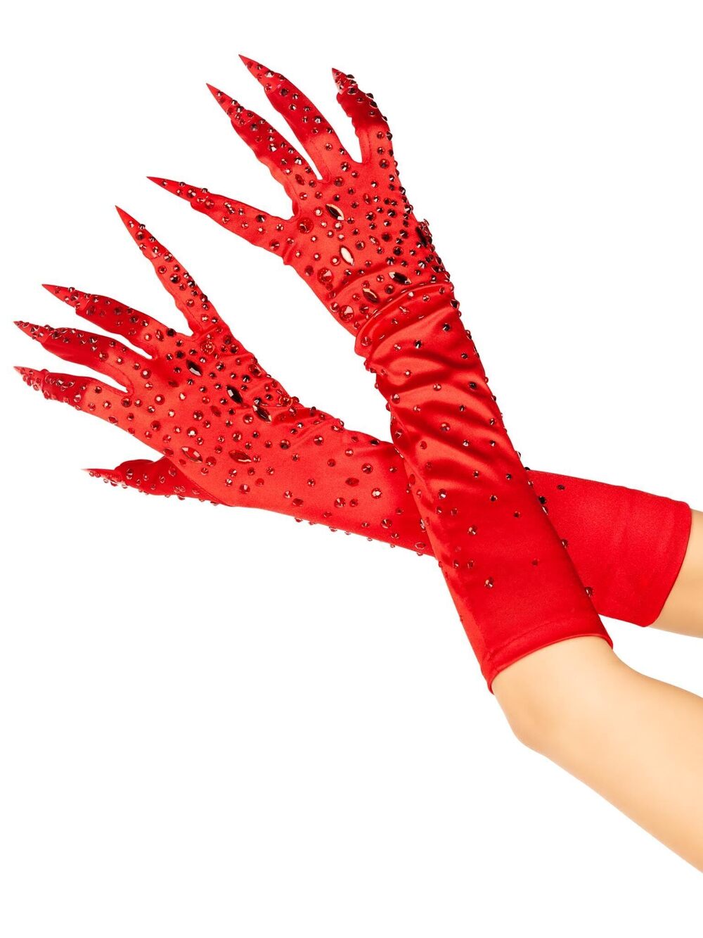 9165 Rhinestone Claw Gloves, Red, O/S